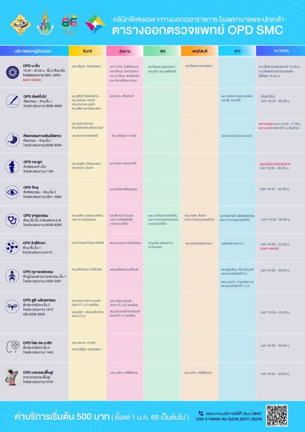 ตารางออกตรวจแพทย์ OPD SMC