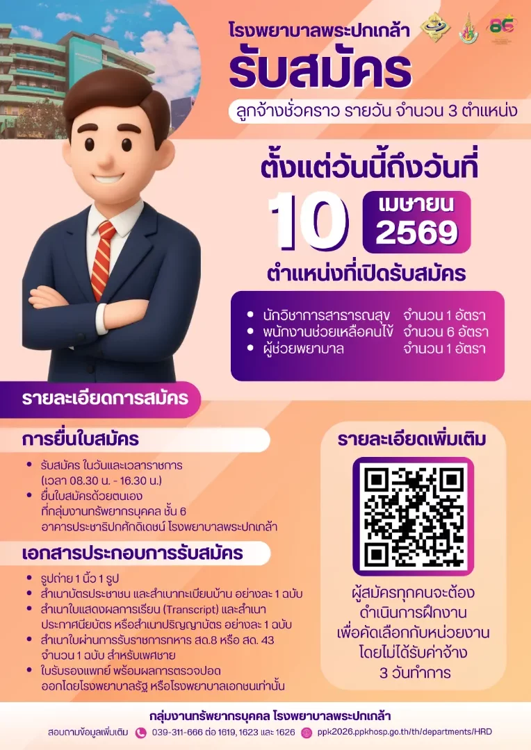 ประกาศรับสมัครลูกจ้างชั่วคราวรายวัน 3 ตำแหน่ง 8 อัตรา