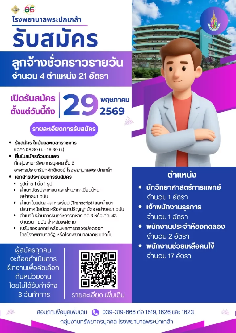 ประกาศรับสมัครลูกจ้างชั่วคราวรายวัน 4 ตำแหน่ง 21 อัตรา