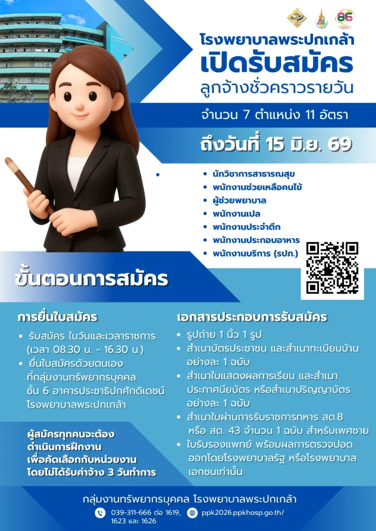 ประกาศรับสมัครลูกจ้างชั่วคราวรายวัน 7 ตำแหน่ง 11 อัตรา