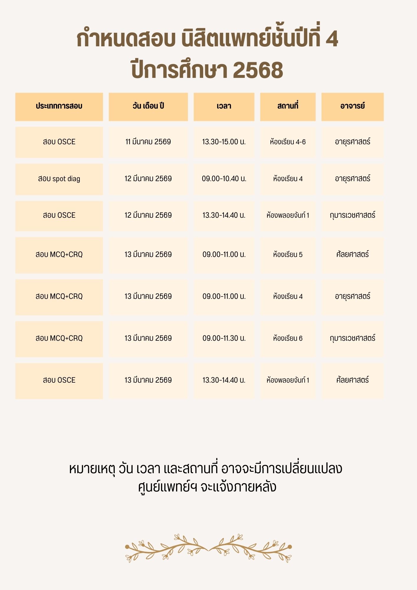 ประกาศตารางสอบปี 4